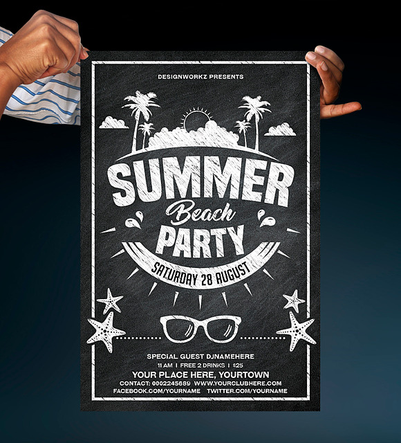 Chalkboard Summer Beach Party in Flyer Templates - product preview 2
