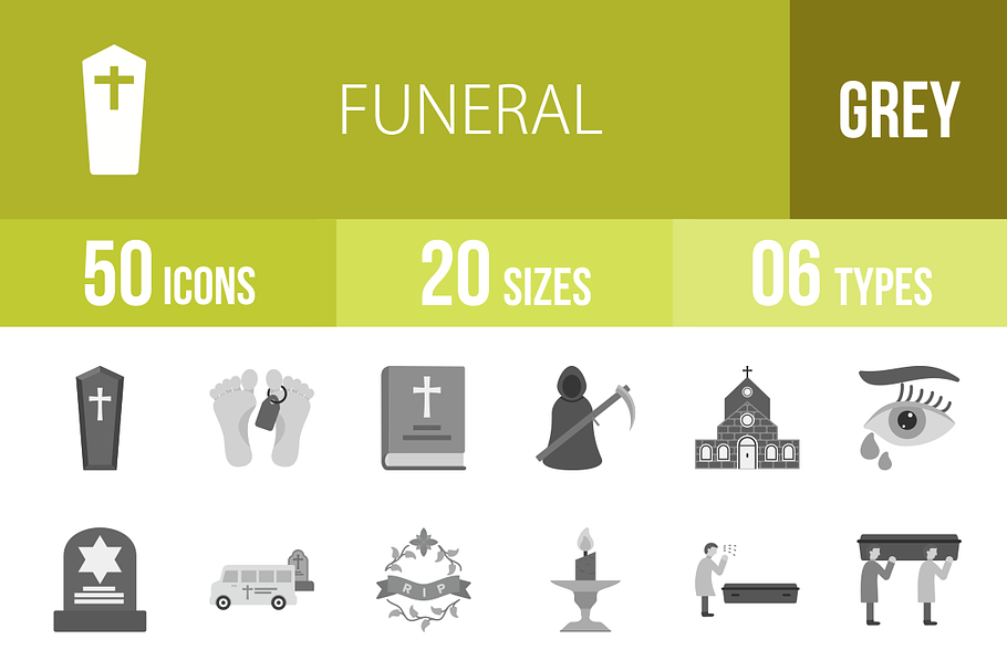 50 Funeral Greyscale Icons