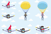 Set of parachutist characters