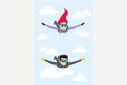 Skydiver man and woman flying