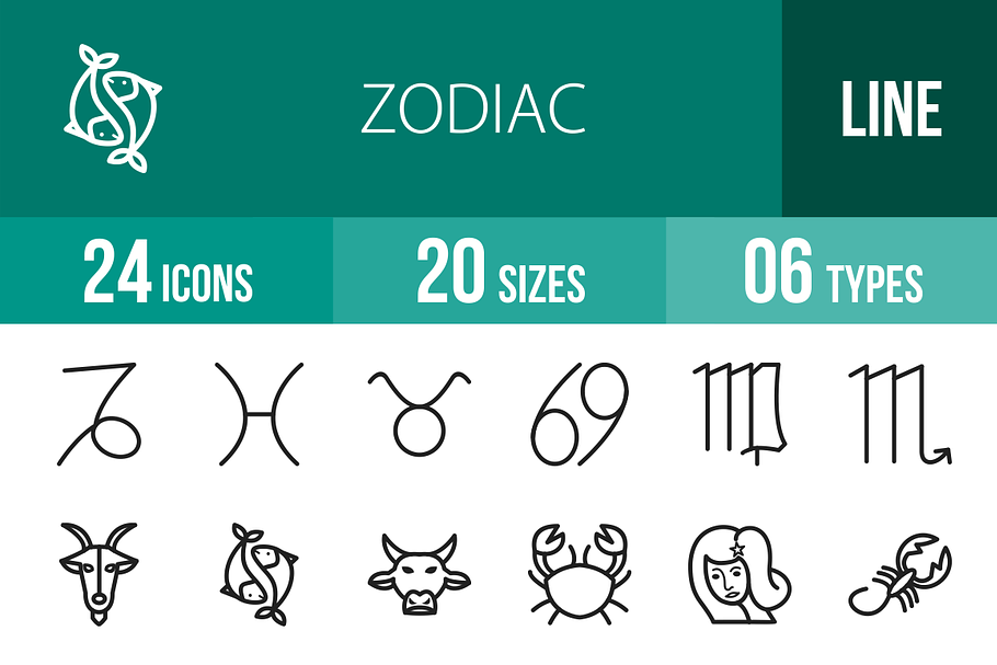 24 Zodiac Line Icons