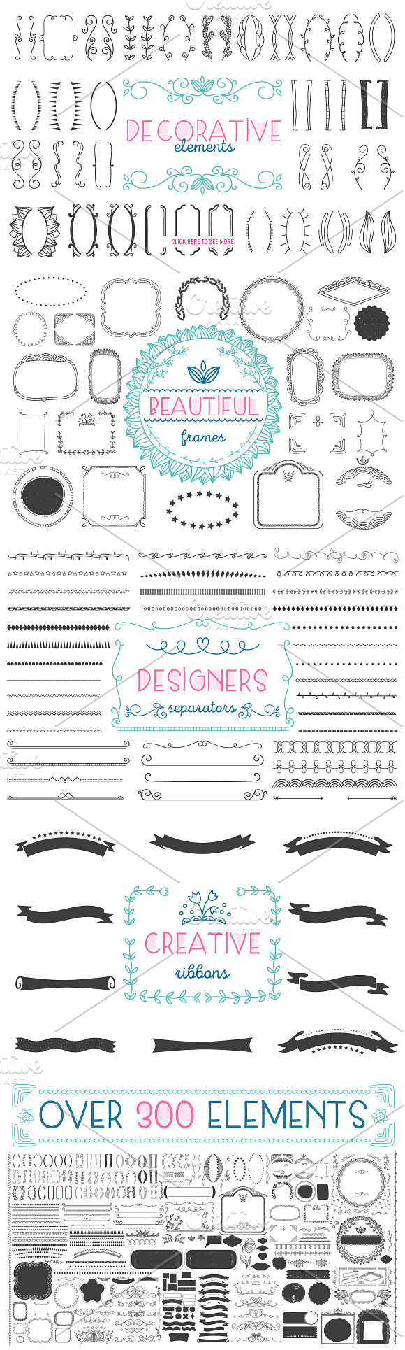 300+ vintage decorative elements in Illustrations - product preview 3