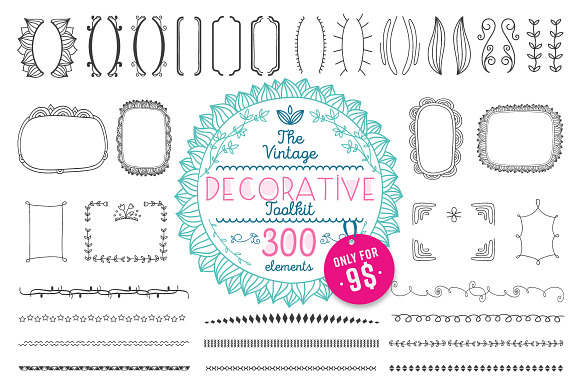 300+ vintage decorative elements in Illustrations - product preview 4