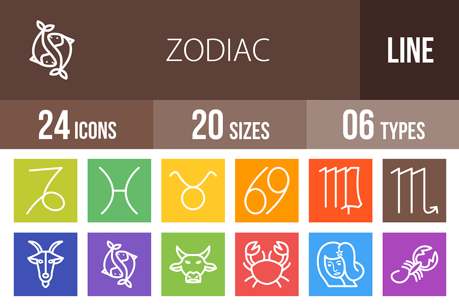 24 Zodiac Line Multicolor Icons