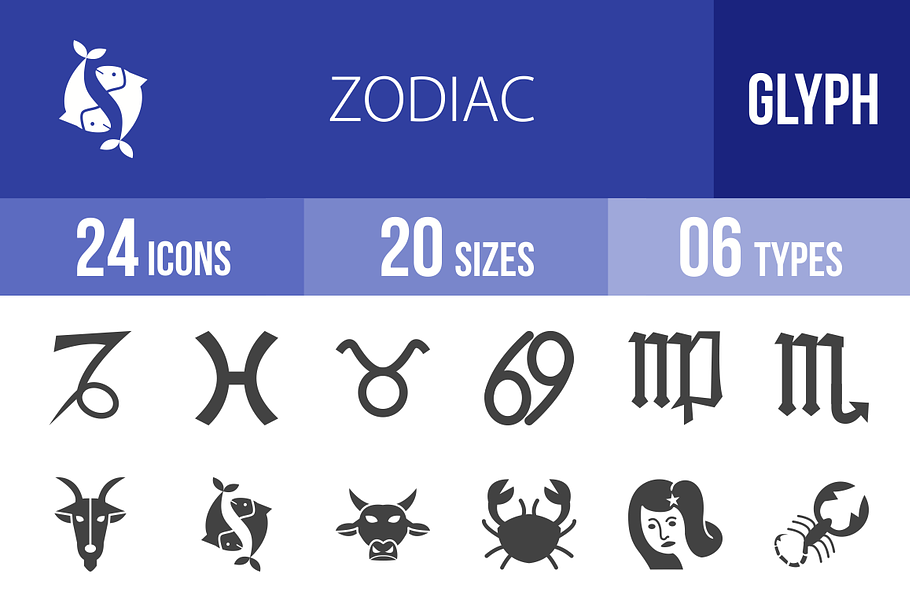 24 Zodiac Glyph Icons