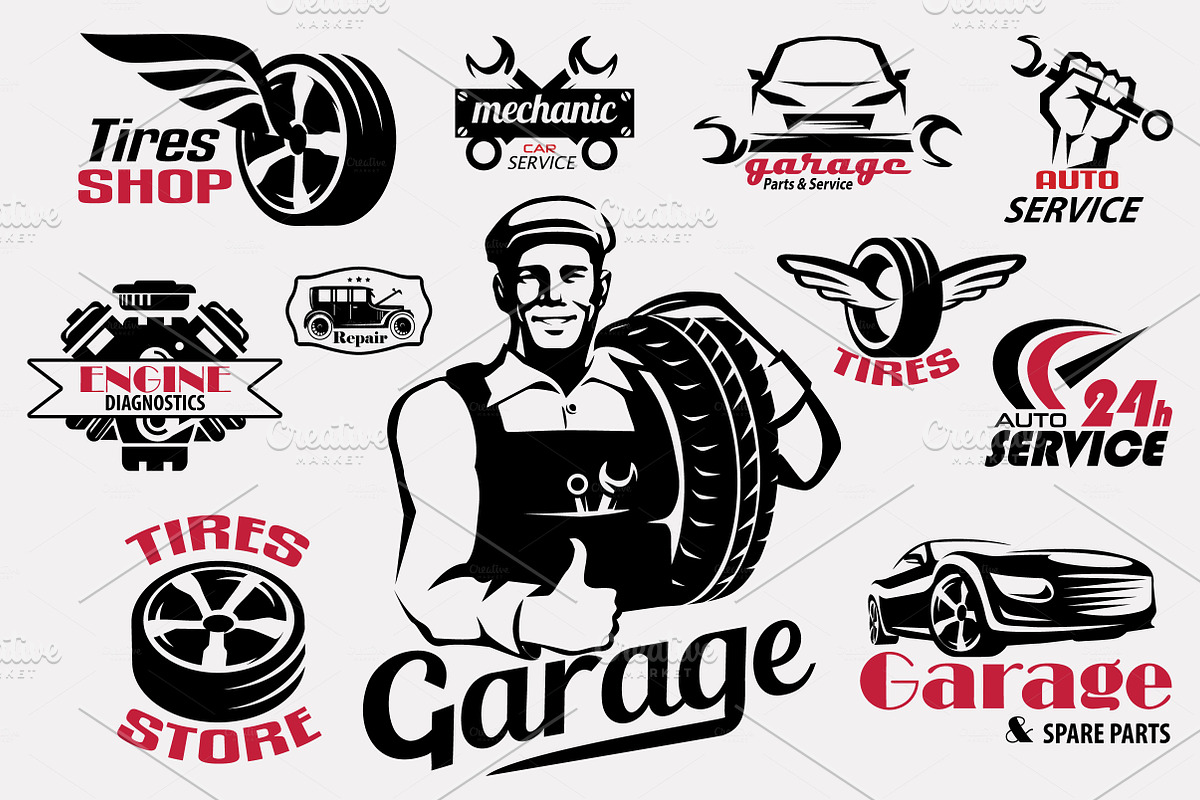 Auto Service Emblem Collection Creative Logo Templates
