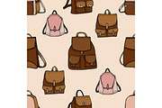 Seamless hand drawn Backpack background.
