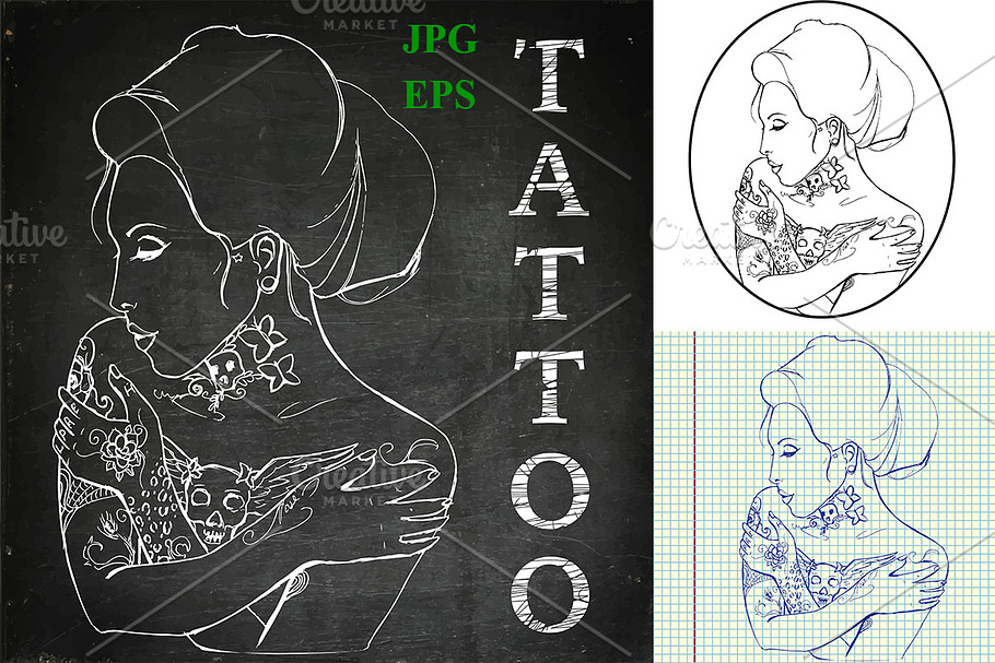Tattoo girl vector illustrations
