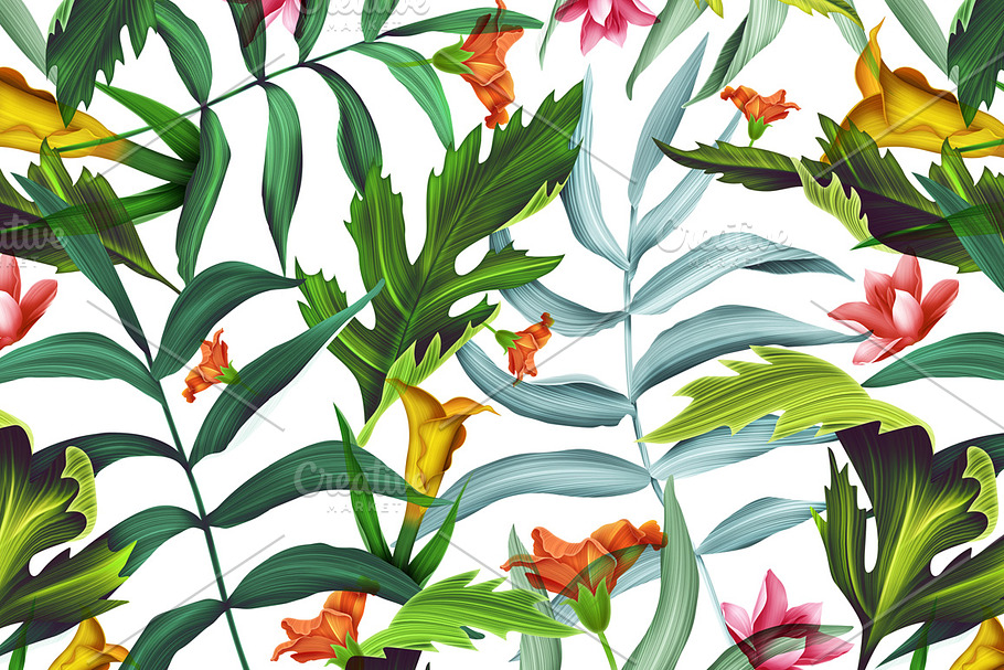 Palm leaves & tropical flowers in Patterns - product preview 8