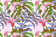 Tropical flowers and leaves