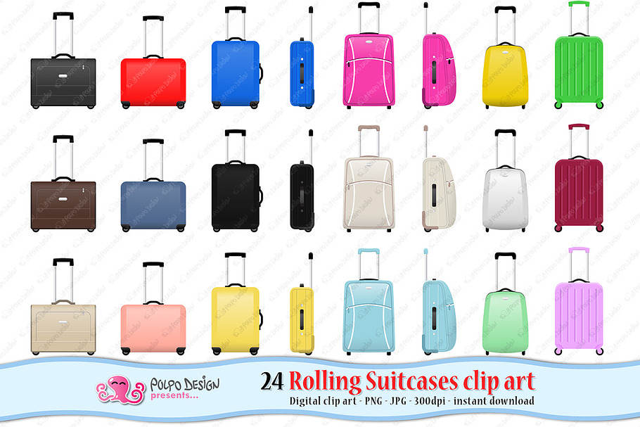 Rolling Suitcases clipart in Objects - product preview 8