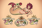 Old School Tattoo of a Mermaid (5x)