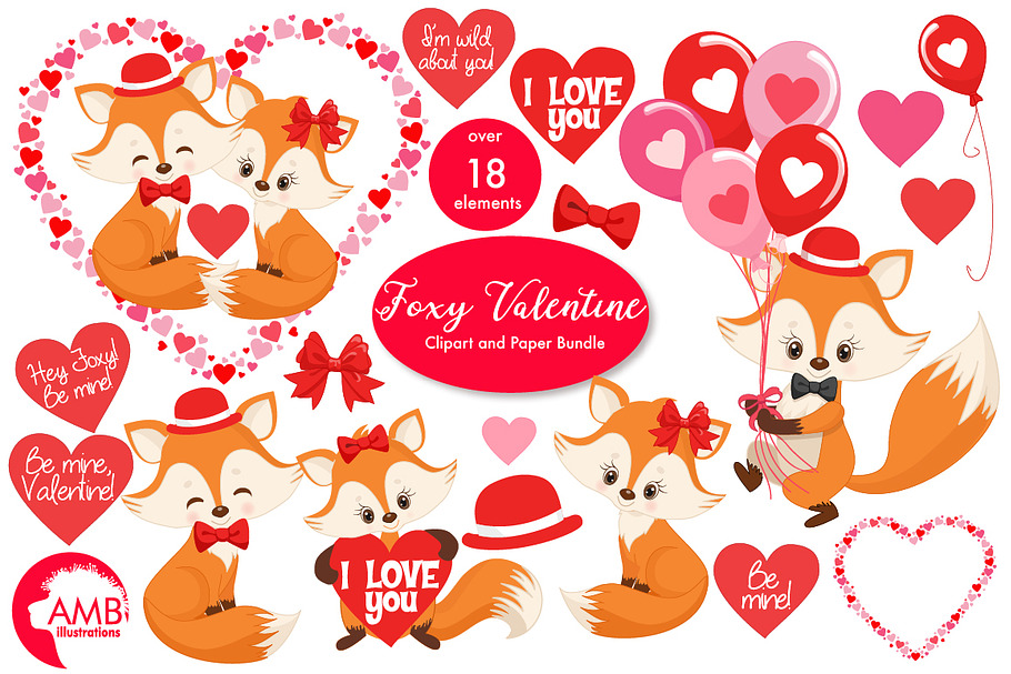 Valentine Cute Fox clipart-AMB-1582