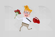 Man running with a bouquet of roses.