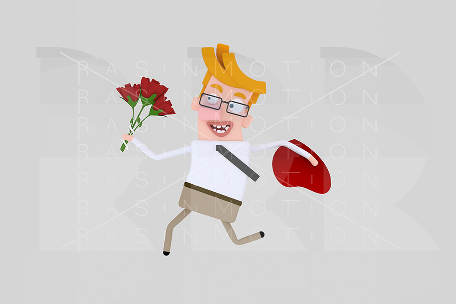 Man running with a bouquet of roses. in Illustrations - product preview 8