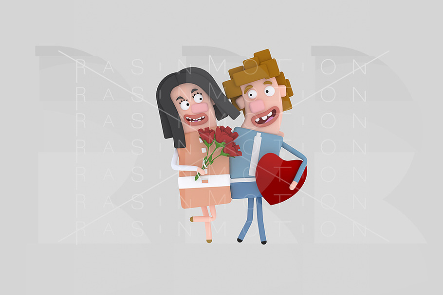 Loved Couple with bouquet  of roses in Illustrations - product preview 8
