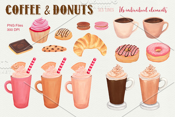 Coffee & Donuts Bakery Clipart in Illustrations - product preview 1