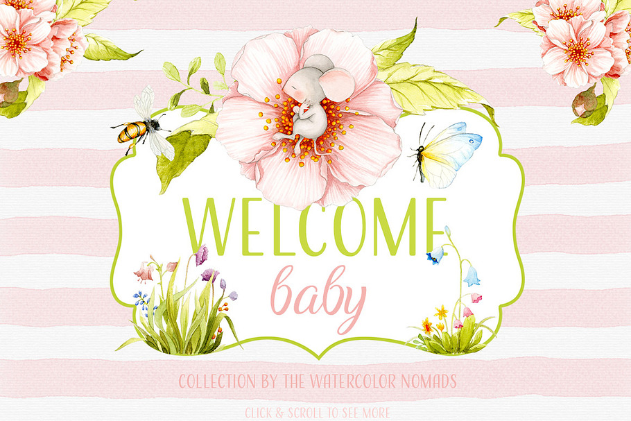 Welcome Baby - watercolor flower set