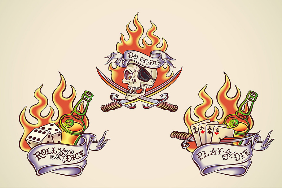 Old school tattoo (3x) in Illustrations - product preview 8
