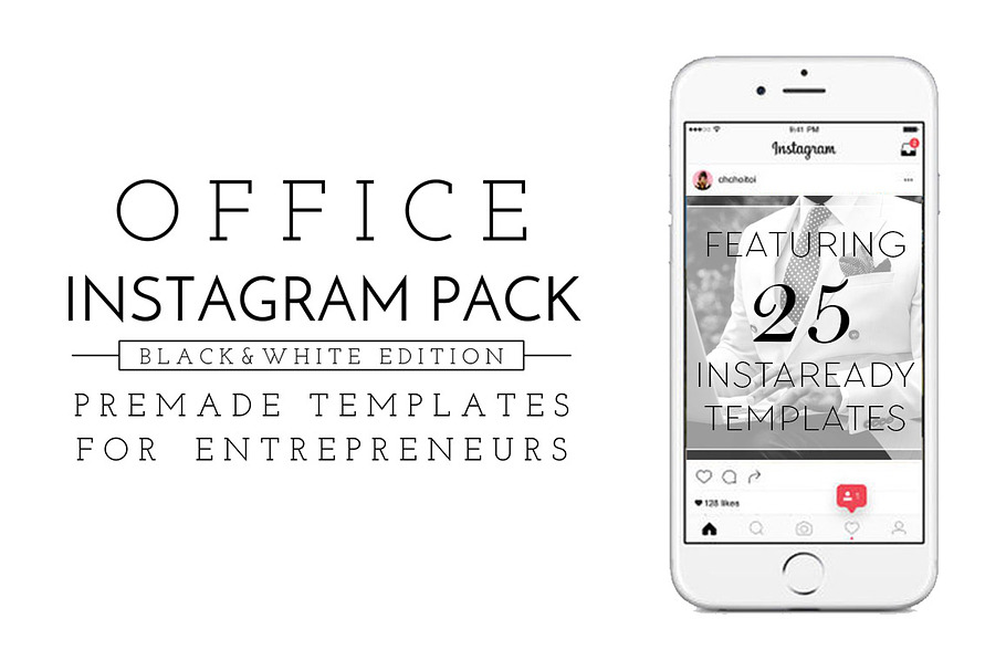 Office Insta Pack [black & white] in Instagram Templates - product preview 8