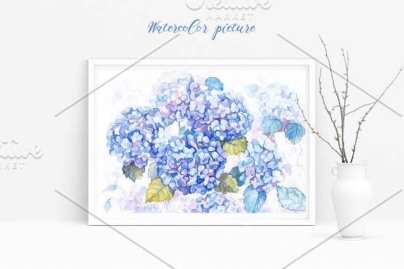 Hydrangea Watercolor Flowers in Illustrations - product preview 2