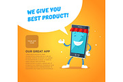 Phone character app market. Concepts for web banners and printed materials.