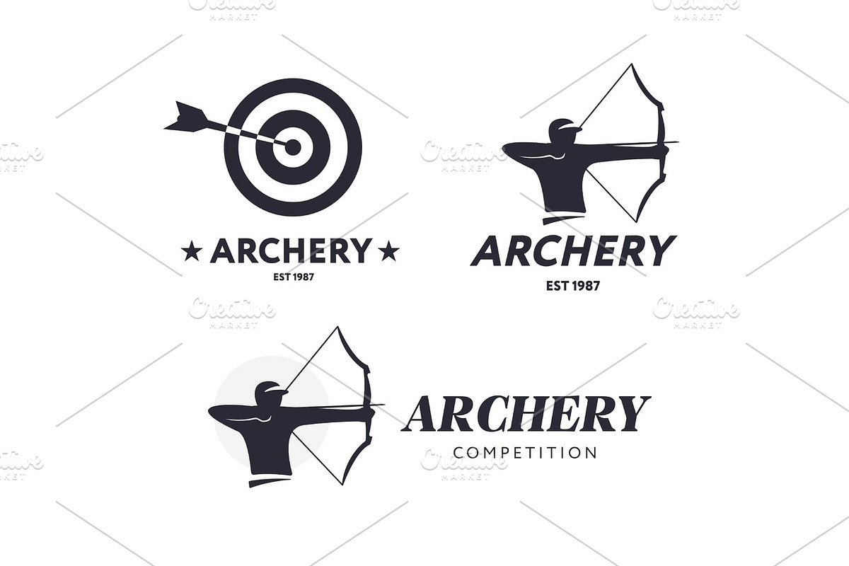Abstract archery logo. Vector badge concept. Archer with sport bow and target with arrow. Archery competition. in Logo Templates - product preview 8