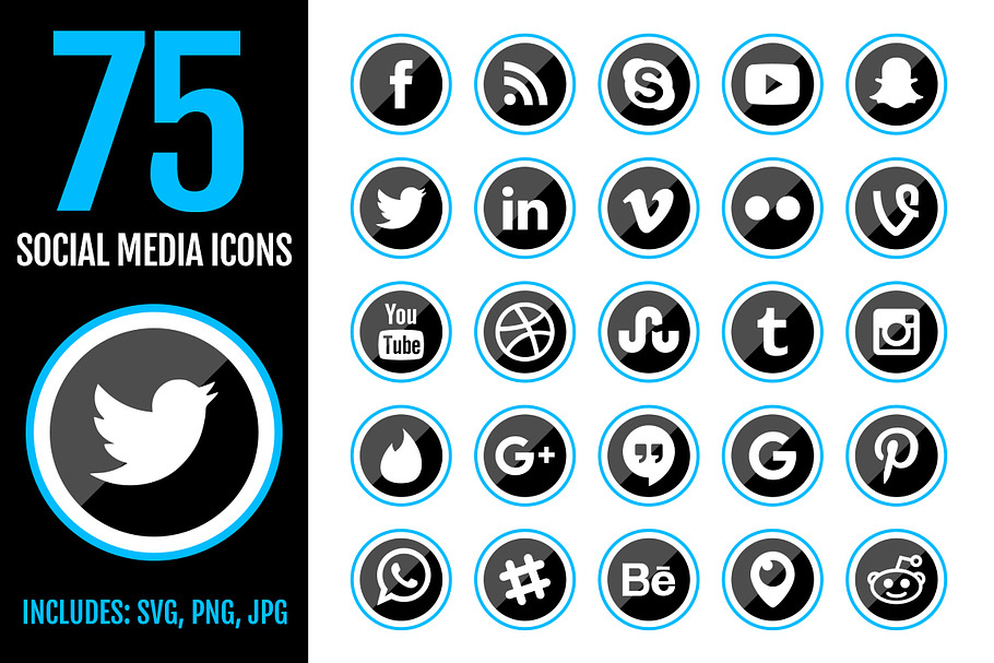 75 Blue Social Media Icons