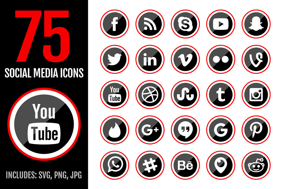 75 RED Social Media Icons in Graphics - product preview 8