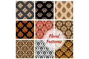 Floral ornament vector damask seamless pattern set