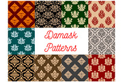 Damask ornament seamless vector patterns set
