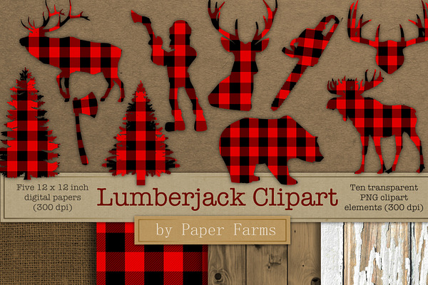 Lumberjack clipart and digital paper
