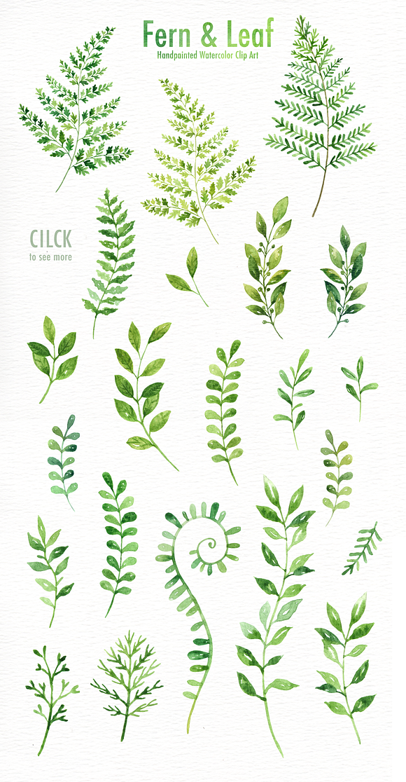 Fern & Leaf Watercolor clipart in Illustrations - product preview 3