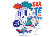 Funny Cartoon Skull and Skateboard