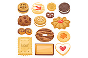 Different cookie cake isolated vector illustration