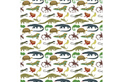 Reptiles animals vector seamless pattern.