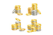 Realistic Coin Stack Set. 
