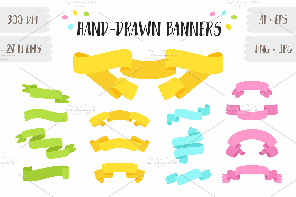 24 HAND-DRAWN BANNERS, RIBBONS. in Illustrations - product preview 8