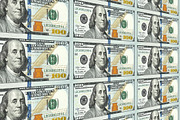 New 100 dollar bills in distance 3d perspective