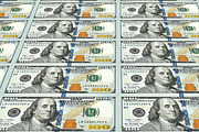 New 100 dollar bills in distance 3d perspective