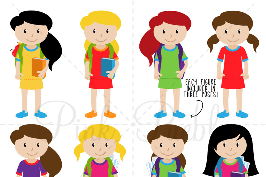 Huge Pack of Female Student Clipart
