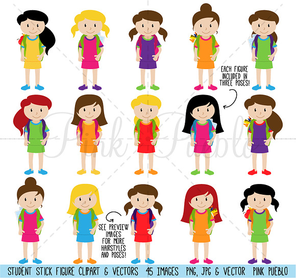 Huge Pack of Female Student Clipart in Illustrations - product preview 1