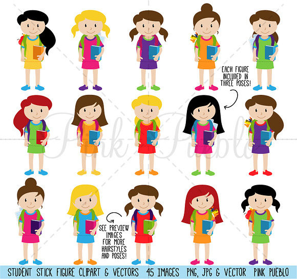 Huge Pack of Female Student Clipart in Illustrations - product preview 2