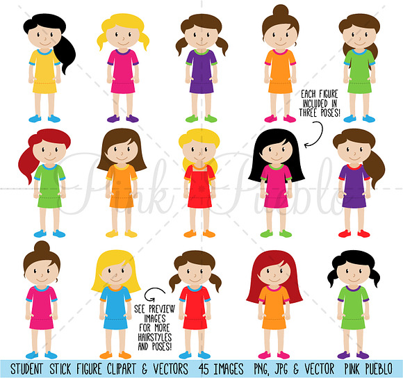 Huge Pack of Female Student Clipart in Illustrations - product preview 3