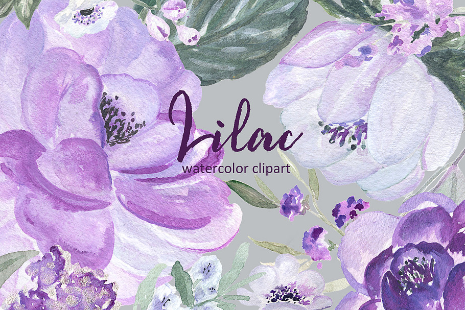 Lilac Soft purple watercolor clipart in Illustrations - product preview 8