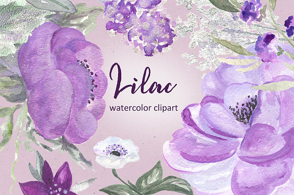 Lilac Soft purple watercolor clipart in Illustrations - product preview 3