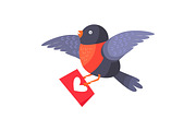 Bullfinch Bird with Red Chest Hold Love Envelope