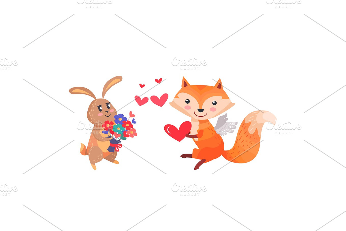 Bunny with Bouquet of Flowers and Fox with Wings in Illustrations - product preview 8