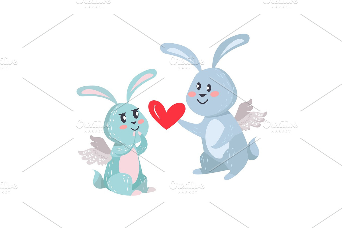 Bunnies Boy and Girl with Angel Wings Isolated in Illustrations - product preview 8