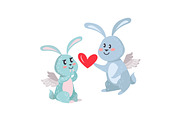 Bunnies Boy and Girl with Angel Wings Isolated
